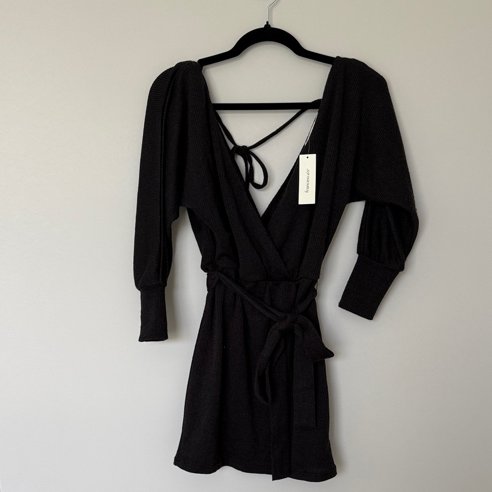 Francesca's Collections Black Mini Wrap Dress
